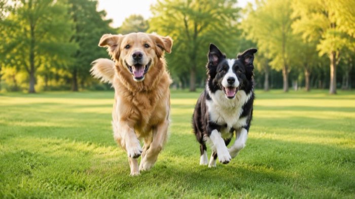 芝生を駆ける2匹の犬